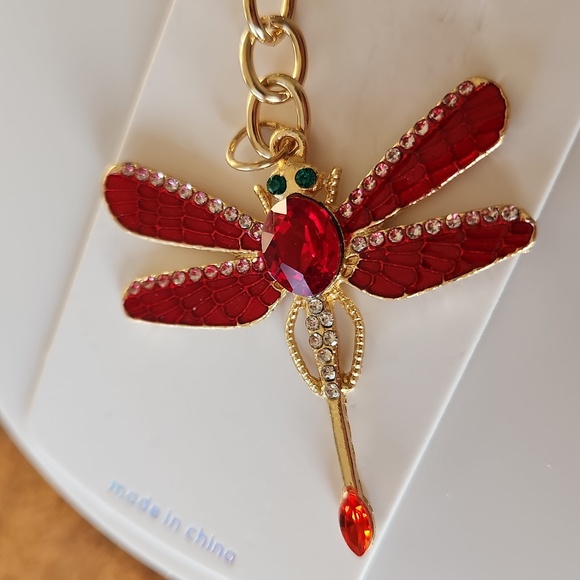 Gold And Red Dragonfly Keychain/Bag Charm - Picture 3 of 5